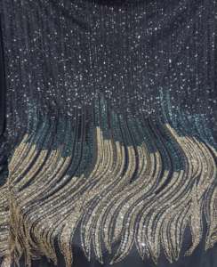 Handwork 3 Shade Beads Work Designer <b>Net</b> <b>Fabric</b> for Bridal Saree Lehenga Gown Dupatta Couture Dressmaking & Party Outfits - Product Image 4