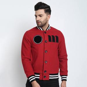 Chaqueta universitaria de Color rojo sólido 2025 para hombre, chaqueta de béisbol de gran tamaño con cuello acanalado de tela de algodón con logotipo de chenilla personalizado para uso universitario - Product Image 1