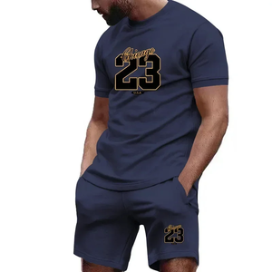 Ropa deportiva de verano, Conjunto de camiseta y pantalones de manga corta, ropa de gimnasio, ropa deportiva 100% de algodón para hombre, ropa de dos piezas para hombre - Product Image 6