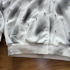 เสื้อฮู้ดแบบรูดซิปแต่งพลอยเทียมเสื้อครอปสาดน้ำได้แนววินเทจ GSM 400จาง - Product Image 2