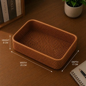 Ensemble de 2 paniers de rangement de bureau en rotin tressé à la main, paniers de rangement faits à la main en rotin naturel, modernes et multifonctionnels, fabriqués au Vietnam - Product Image 2