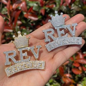 Custom Iced Out Crown Pendant REV REVENUE <b>Letter</b> <b>Necklace</b> Hip Hop Bling Moissanite 925 <b>Silver</b> 14K Gold Plated for Men and Women - Product Image 6