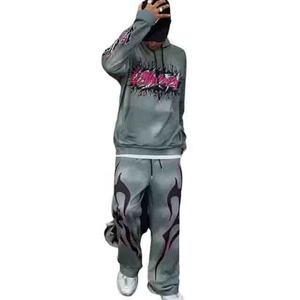 Nouvelle offre spéciale personnalisé Zip Up survêtements en détresse Patch acide lavage à capuche et pantalons de survêtement ensemble survêtement évasé pour hommes - Product Image 5