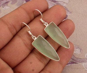 Pendientes colgantes de Calcedonia verde aguamarina facetados de plata de ley 925, conjunto de bisel hecho a mano de diseñador, regalo del Día de San Valentín - Product Image 4