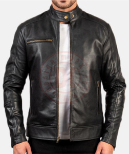 Veste en cuir de vache classique pour homme, style populaire haut de gamme, fabrication sur mesure en gros, col montant, logo frontal - Product Image 6