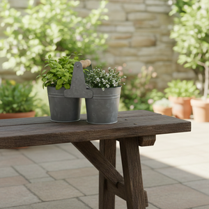 Cubo Metálico Doble con Asa de Madera, Decoración de Lunares, Cubo de Almacenamiento, Maceta Rústica para Jardín, Organizador para Interiores y Exteriores - Product Image 5