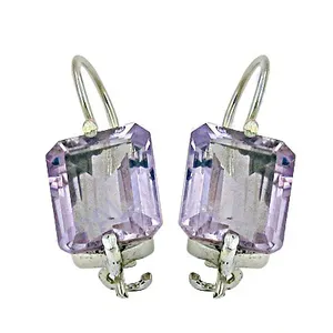 Boucles d'oreilles pendantes en argent et améthyste pour femmes, bijoux élégants en pierres précieuses - Product Image 2