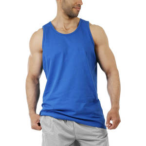 Bleu hommes doux coton sans manches élégant débardeur Muscle Tee coton solide blanc débardeur - Product Image 1