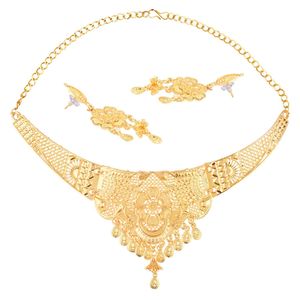 อินเดียเครื่องประดับโบราณชุบทองดอกไม้คอเค้นดูไบสไตล์สร้อยคอแต่งงานห้อยต่างหูชุดเครื่องประดับสําหรับผู้หญิง - Product Image 5