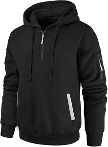 Sudadera con capucha de talla grande de lana pesada mezclada con media cremallera con cordón francés Terry invierno cálido hombres sudaderas con capucha de media cremallera para niños - Product Image 6