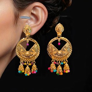 Juego de Aretes de Calidad de Exportación 100% con Baño de Oro de 22 Quilates, Estilo Jhumka, Joyería para Mujer, Usado por Exportadores Indios - Product Image 1