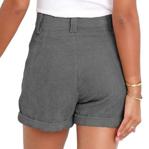 Pantalones cortos de pana de cintura alta personalizados para mujer con detalles de botones pantalones cortos transpirables de verano con bolsillos y sueltos - Product Image 3