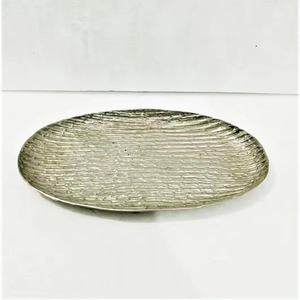 Hammered & Polished Aluminium Oval Serving Tray Elegant Metal Tray for Coffee & <b>Tea</b> <b>Sets</b> - Product Image 4