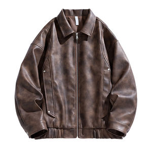 Chaquetas de hombre de cuero genuino con logotipo bordado, ropa de calle ajustada a la moda, chaqueta holgada de gran tamaño para motocicleta para hombre - Product Image 1