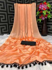 Sari en soie ethnique chic indien élégant Saree exclusif multicolore de créateur pour les fêtes et les vêtements de mariée Bordure à la mode avec lacs - Product Image 2