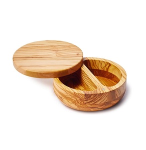 Juego de Dos Recipientes para Sal de Madera de Olivo, Recipientes para Especias para Cocinar, Caja de Sal de Madera de Acacia, Soporte para Sal - Product Image 1