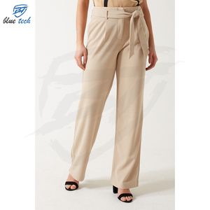 Pantalons décontractés pour femmes, longueur entière, fabrication OEM personnalisée, poches, taille mi-haute, devant plat, séchage rapide, polyester/coton, streetwear - Product Image 1