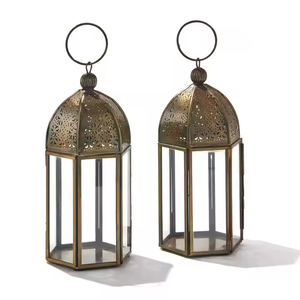 Portavelas de latón marroquí de metal y vidrio en forma de hexágono, linternas para decoración Bohemia Eid o decoraciones de Ramadán - Product Image 3