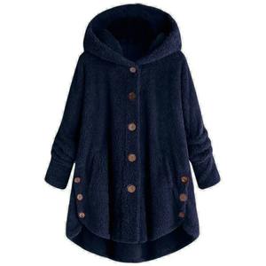 New Fashion Autumn Winter Women's Solid Button Dyed Rabbit <b>Fur</b> <b>Hooded</b> Loose Windproof <b>Coat</b> <b>with</b> <b>Grey</b> Goose Down Filling - Product Image 3