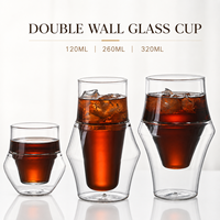 Tasse en verre borosilicate à double paroi de 120 ml, 260 ml, 320 ml, faite à la main, pour café, thé, boissons