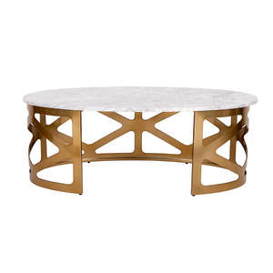 Mesa de té de mármol de diseño moderno con patas de metal para sala de estar de hotel inspirada en el lujo del norte de Europa - Product Image 3