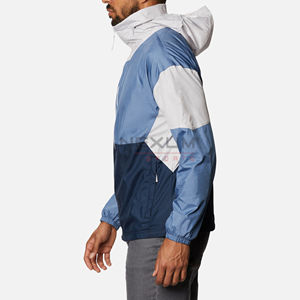 Chaqueta cortavientos de poliéster a prueba de viento negra personalizada para hombre, nueva llegada, lona de manga larga, OEM, color sólido personalizado en blanco - Product Image 2