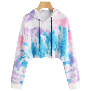 Sudadera con Capucha Corta Tie Dye para Mujer, Personalizada al por Mayor, Informal, de Manga Larga, con Logotipo Frontal, Colores Personalizados - Product Image 3