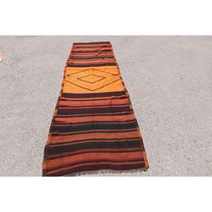 พรมคิลิมตุรกีแบบยาว ขนาด 3.1x11.3 ฟุต (93x345 ซม.) สีน้ำตาลวินเทจ สไตล์เปอร์เซีย - Product Image 1