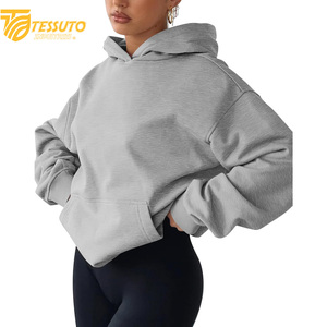 เสื้อครอปไซส์ใหญ่พิเศษสำหรับผู้หญิงเสื้อมีฮู้ดแฟชั่นผ้าฝ้าย100% สั้นโอเวอร์ไซส์สำหรับผู้หญิง - Product Image 4