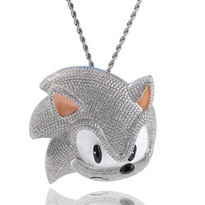 Personalized hip-hop luminous Sonic cartoon pendant necklace men's street copper diamond cute necklace