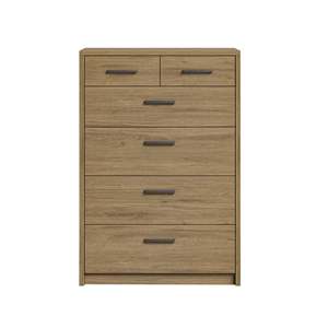 Platsa Modern Nordic <b>6</b>-<b>Drawer</b> Tallboy Solid Oak MDF Chest of <b>Drawers</b> Stainless Steel Metal for Living Room Bedroom Furniture - Product Image 6