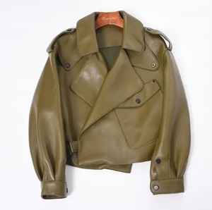 Yeni varış yüksek kaliteli kadın gerçek koyun derisi Biker ceket moda uzun Coat ayrılabilir kürk örme boyalı gerçek deri