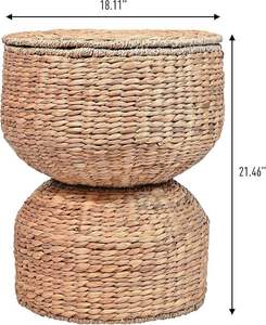 <b>Hourglass</b> Handwoven Hyacinth Storage Accent Table with Lid for Storage and Decoration - Product Image 3