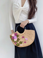 Tas tangan Artisan buatan tangan dengan gaya antik desain terbuka dan gagang kayu bergaya dari air fitur Hyacinth dua tali