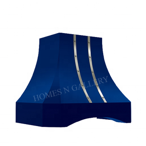 Hotte de cuisine personnalisée en acier thermolaqué bleu foncé, dernière génération, pour îlot de cuisine, cheminée et poêle - Product Image 5
