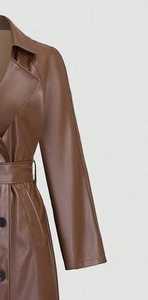 Manteau d'hiver long en cuir écologique de luxe pour femme, de haute qualité, style vintage, respirant, avec boutons et fermeture éclair - Product Image 4