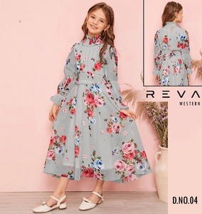 Vestido de fiesta de estilo occidental para niñas, vestidos de flores rosas con cuello redondo para niñas de 5 a 12 años - Product Image 2