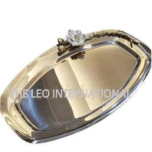 Aluminium Métal Avec Poignées Latérales Forme Ovale Fleur Design Maison Hôtel Restaurant Service Plateau Plaqué Argent - Product Image 3