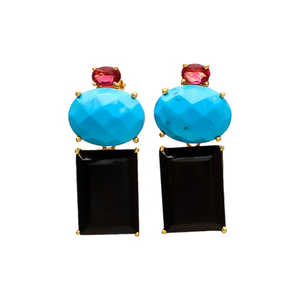 Pendientes de plata de ley 925 con forma rectangular y ovalada, ónix negro, turquesa y Gernet, Gema hidráulica, novedad - Product Image 1