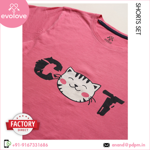 Kitty Kat Color rosa y gris 100% algodón hecho ropa de dormir ropa de noche 2 piezas pijama pantalones cortos Coord Set a precio razonable - Product Image 5