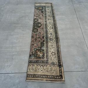 1.7x7.4 ft Runner Turkish Rug, Vintage Rug, <b>Brown</b> Beige Ikat <b>Wool</b> Rug - Product Image 1