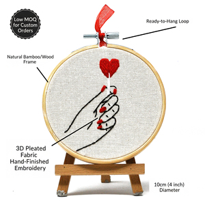 Broderie artisanale en coton en forme de cœur - Décoration murale romantique minimaliste - Cadre de 10 cm - Product Image 2