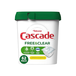 Cascade Free & Clear ActionPacs, Detergente para Lavavajillas, Esencia de Limón, Jabón para Lavavajillas, Cápsulas para Lavavajillas, 62 Unidades - Product Image 1