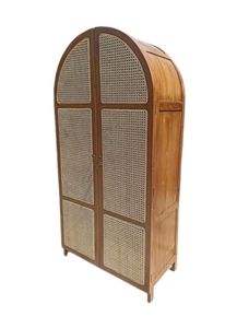 Midcentury Modern Rattan <b>Cabinet</b> with Arched Doors <b>Storage</b> Living Room Furniture - Product Image 2