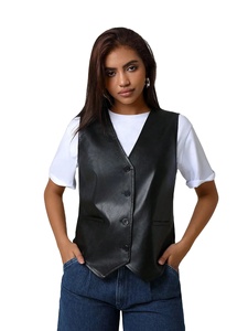 Chaleco de Cuero PU Negro Holgado Informal Vintage para Mujer, Estilo Minimalista Otoño Invierno para Uso Diario, Chaqueta sin Mangas con Cuello en V - Product Image 2