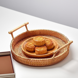 Vietnam Plateaux ronds en bambou faits à la main Plateau de service écologique avec motif en rotin pour hôtel et restaurant-SR2036 - Product Image 3