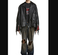 Chaqueta de Cuero para Mujer, Diseño Moderno, Estilo Motociclista, Tallas Grandes, Tejida, con Flecos y Mangas con Cordones, Hecha a Mano con Cuero Vacuno