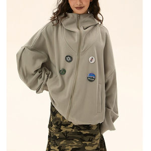 เสื้อฮู้ดแขนยาวคอสูงแบบโออีเอ็มสำหรับฤดูหนาว ทรงหลวมแบบเปิดไหล่ มีซิป สไตล์สตรีทแวร์ ไซส์พลัส สำหรับผู้หญิง สวมใส่สบายๆ - Product Image 3