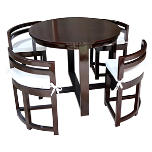 Modern Solid Wood Round <b>Bar</b> Set with Cushioned Slat Back <b>Chairs</b> for Commercial Apartment <b>and</b> Hotel Use - Product Image 1