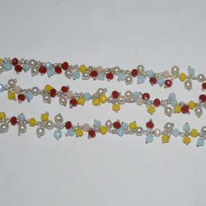 Chaîne de chapelet en perles de verre multicolore plaqué argent, chaîne de perles en fil métallique pour la fabrication de bracelets de bijoux, trouver - Product Image 4